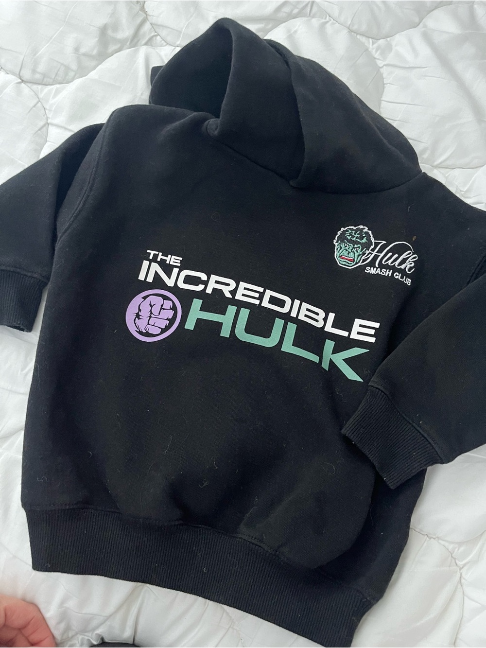 Cotton On Black The Incredible Hulk Kids Hoodie with Green & Purple Graphics